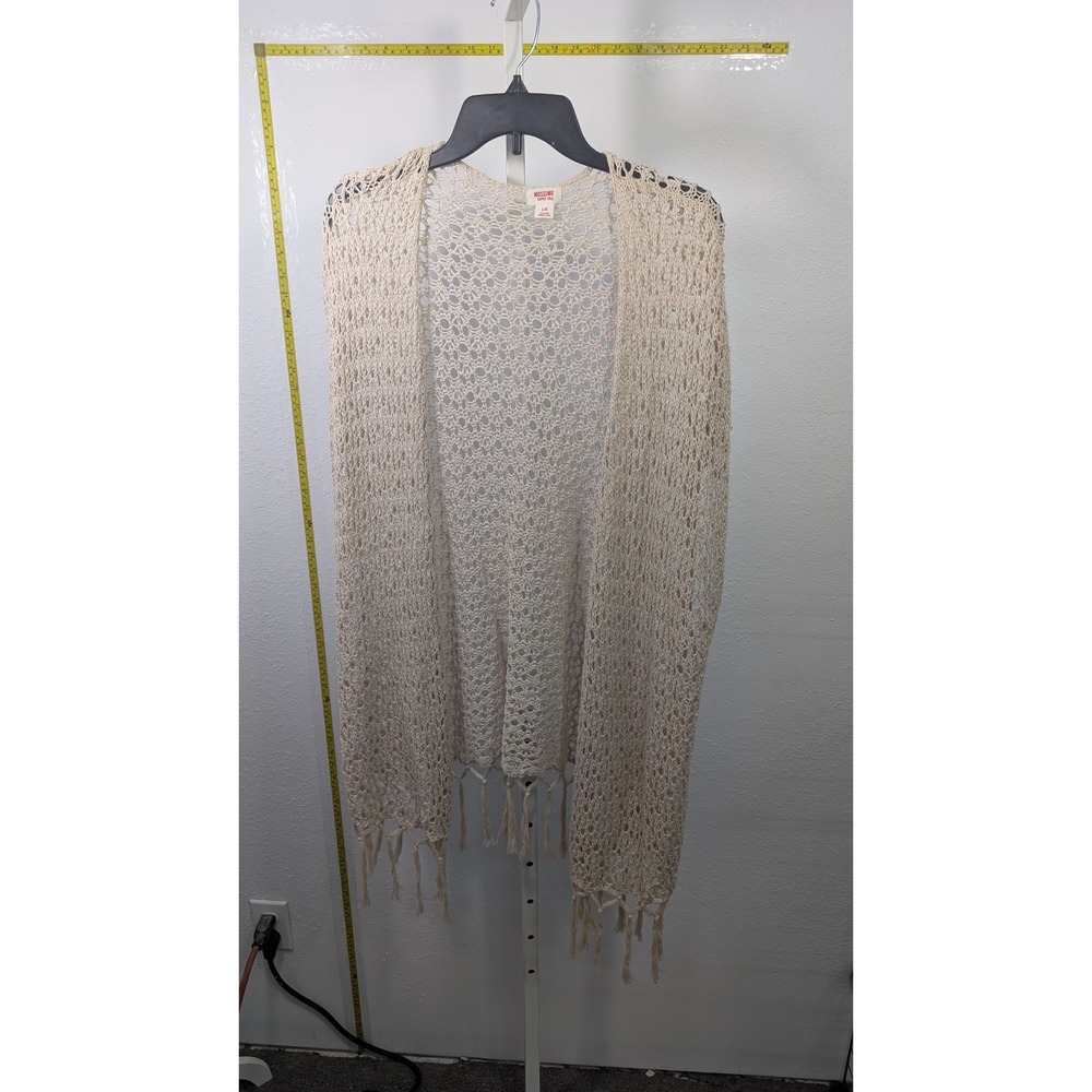 Mossimo Supply Co Women Large Cream Crochet Knit Fringe Vest Open Front Cardigan